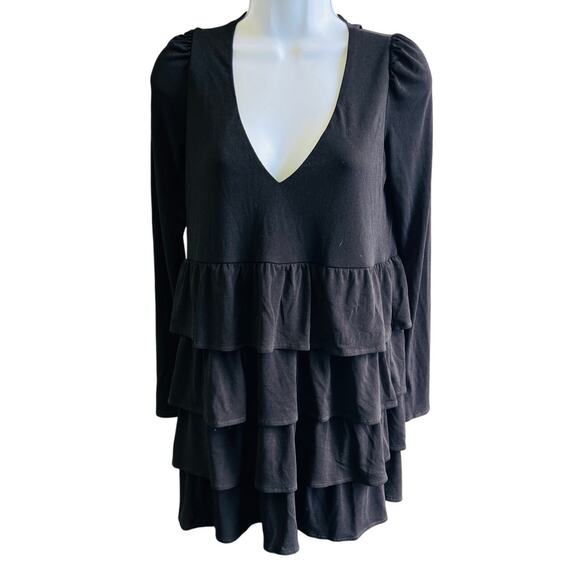 Show Me Your MuMu Dresses & Skirts - Show Me Your Mumu XS Black Ruffle Mini Dress Y2K Babydoll Long Sleeve Chic